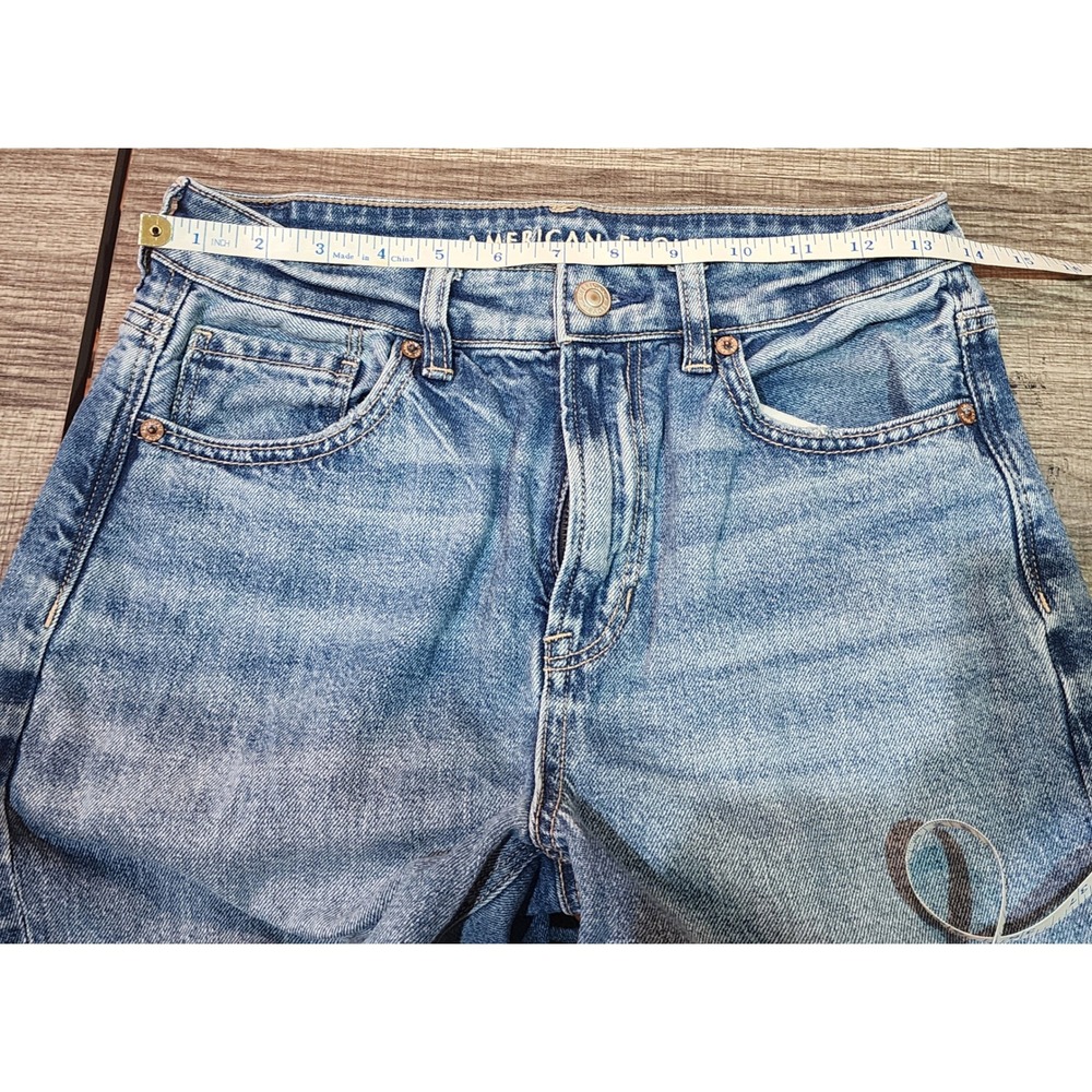 American Eagle Strigid Mom Jeans Blue Distressed High Rise Womens 4 Regular - Picture 5 of 7